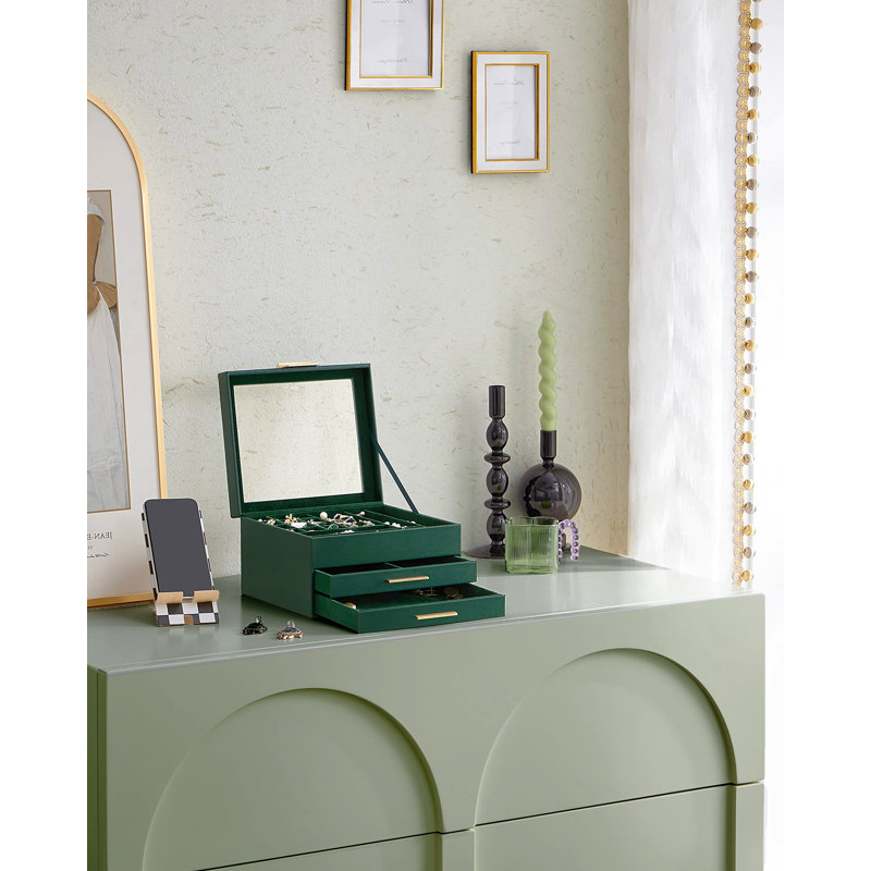 Wood Jewellery Box, Green/Golden