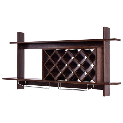 Jayren 10 Bottle Wall Mounted Wine Bottle & Glass Rack in Walnut
