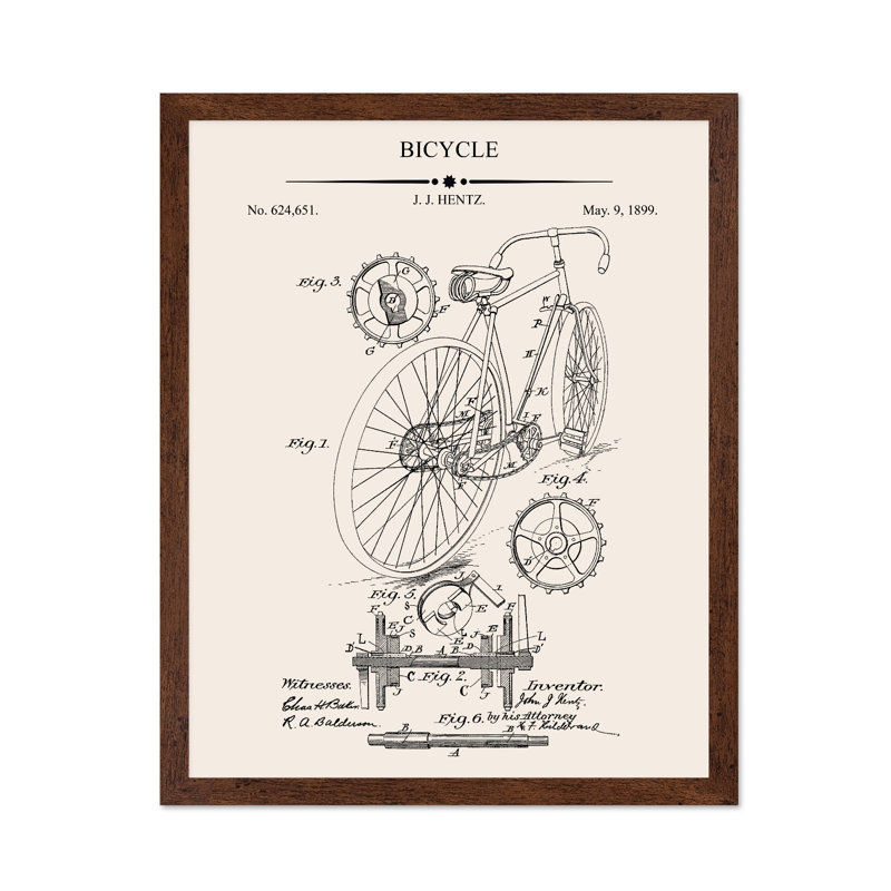 Plan de bicyclette no 3, Affiche, H 08 po x l 10 po, Encadrement brun
