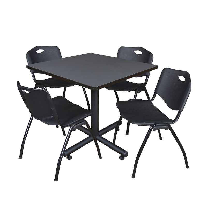 Table de salle de repos carrée Nicklo, chaises empilables 4 M, Noir, Gris
