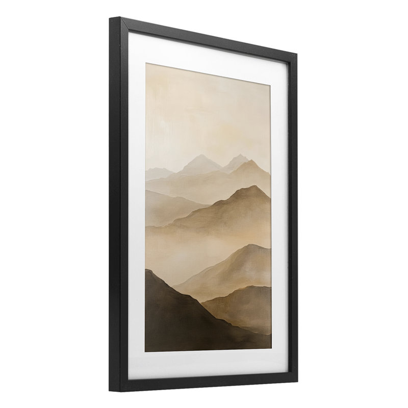«Moody Mountains Foggy Landscape», reproduction d'art sous verre encadrée par Petal Prints Design, H 20 po x l 14 po