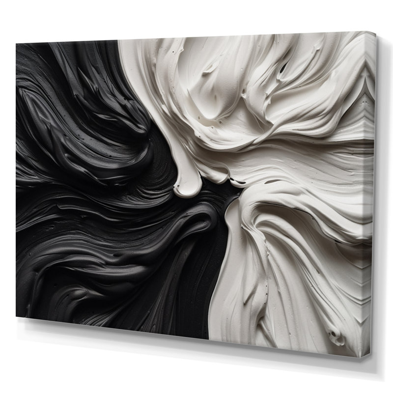 Noir et blanc marbré Dreamscape IV - art mural abstrait géométrique, H 30 po x l 40 po, Toile tendue, Sans cadre