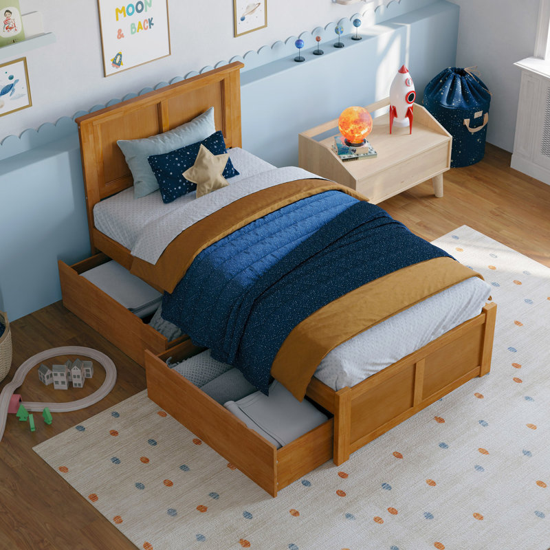 Madison Solid Wood Platform Bed with Panel Footboard and Storage Drawers, Twin