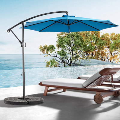 Parasol de terrasse bleu foncé de 3 m (10 pi) avec stabilité accrue et réglage facile - Convient pour le jardin, le bord de la piscine, installation déportée et fonctionnement sous la toile.