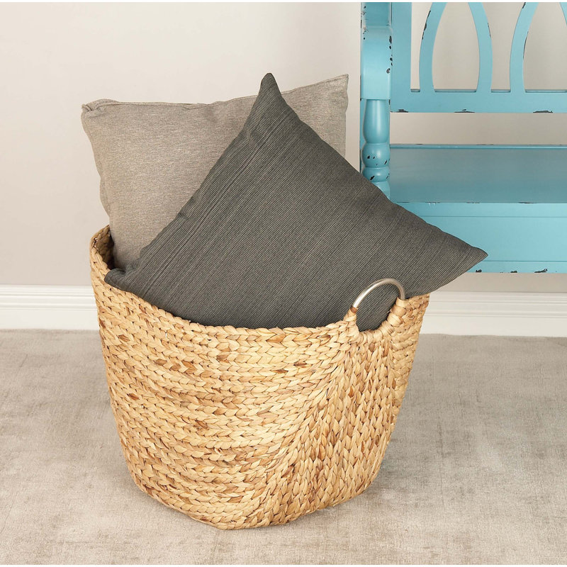 Milnor Seagrass Handmade Woven Decorative and Functional Storage Basket, 100.92, Brown/Silver