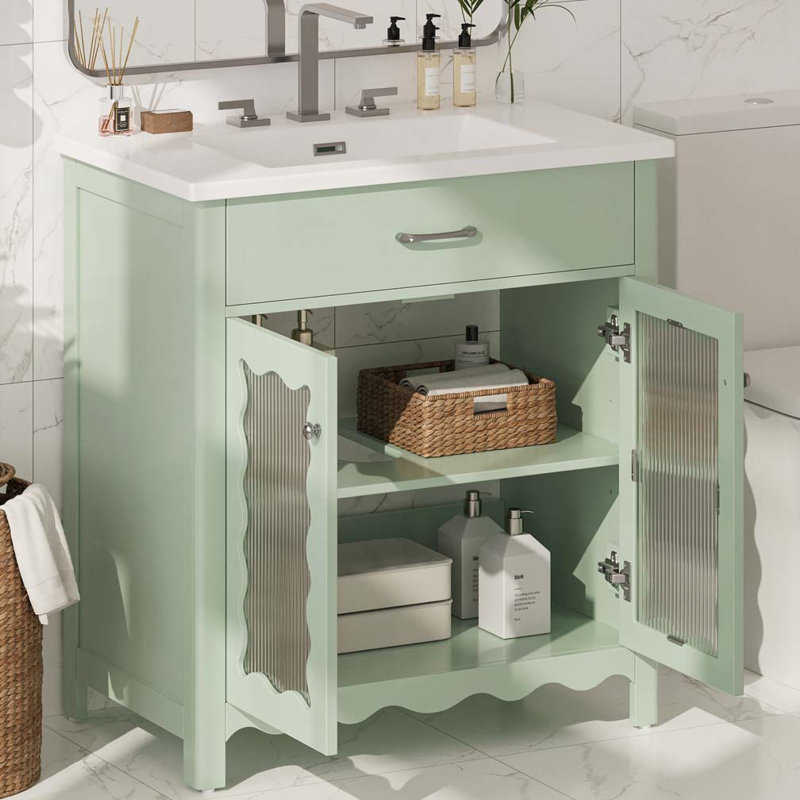 Meuble-lavabo 31 po avec verre trempé, Vert