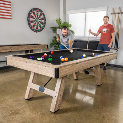 GoSports 7 ft Pool Table with Rustic Wood Finish - Modern Billiards Table - Accessories Included