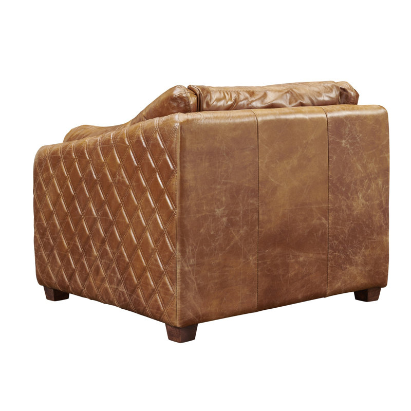 Chaise avec accoudoirs Waco, Cuir véritable brun clair