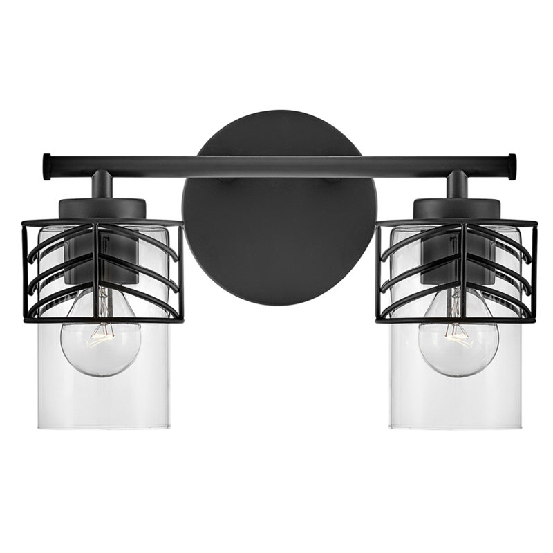 Della Chevron Shadow 2-Light Black Vanity with Clear Glass