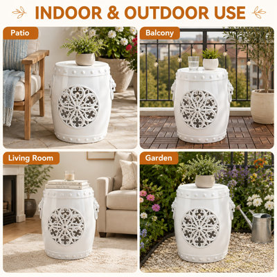 Tabouret de jardin intérieur / extérieur 3 en 1, blanc