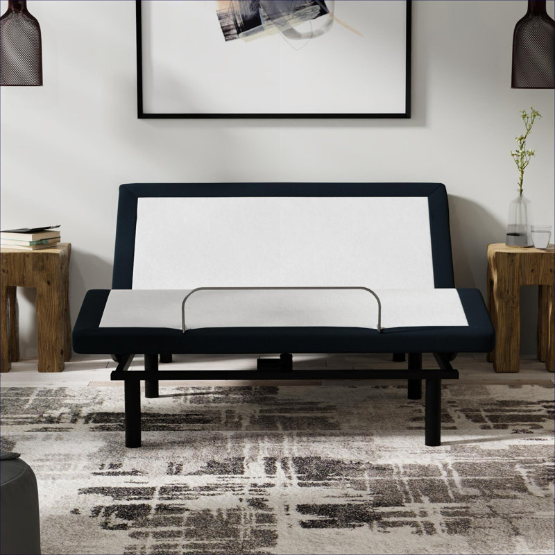 Queen Size Zero Clearance Adjustable Bed Base with Massage, USB and LED Night Light, Clean White and Charcoal Metal