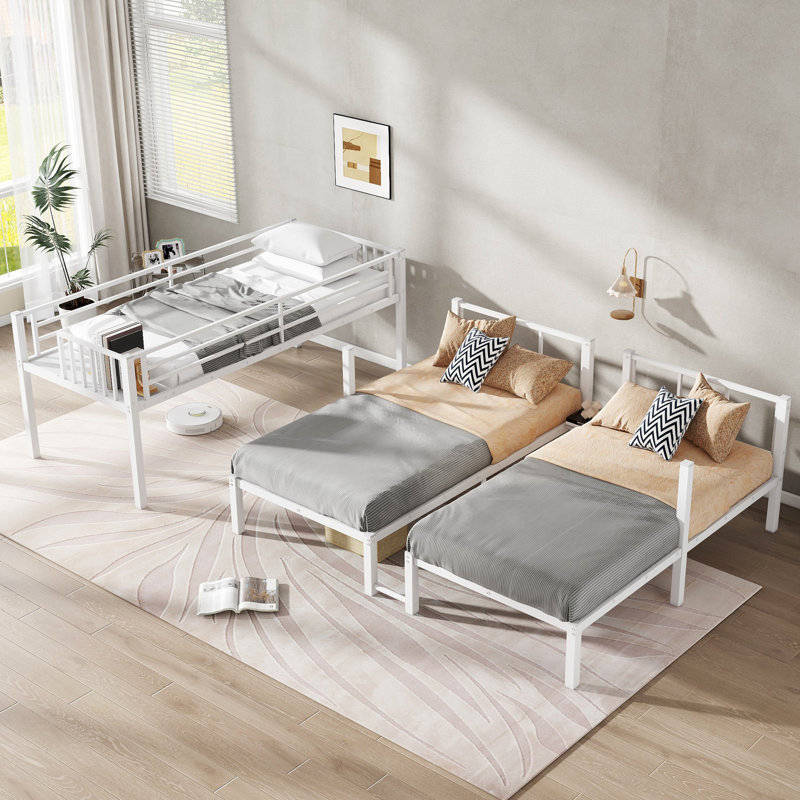 Lit superposé simple en métal blanc sur simple et simple pour 3 personnes, peu encombrant, sans sommier