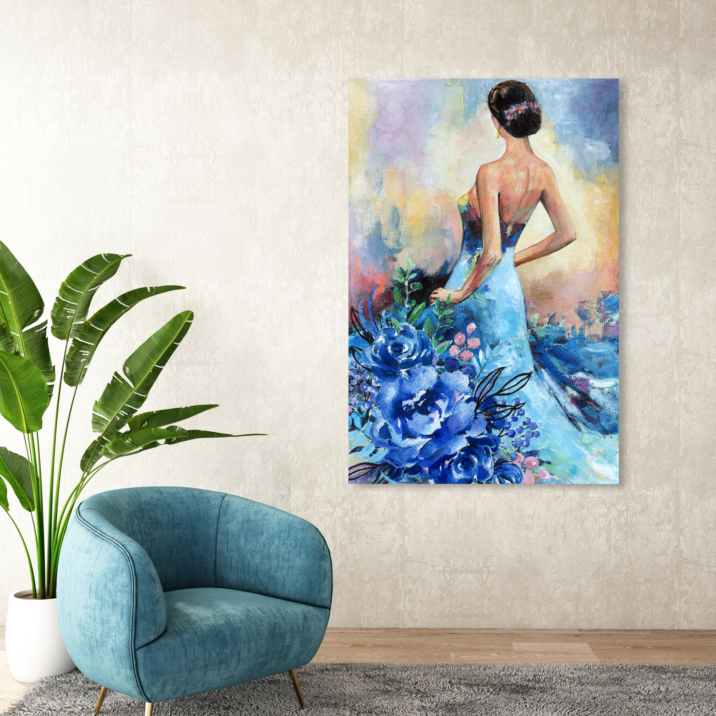 Total Blue Framed On Canvas by Oliver Gal Print