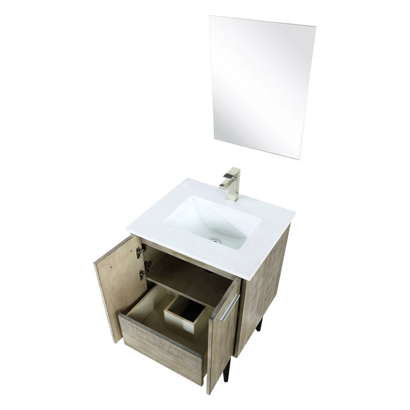 24 po L x P 20 po, meuble-lavabo de comptoir de salle de bain rustique, comptoir en marbre de culture, robinet en nickel brossé et meuble-lavabo