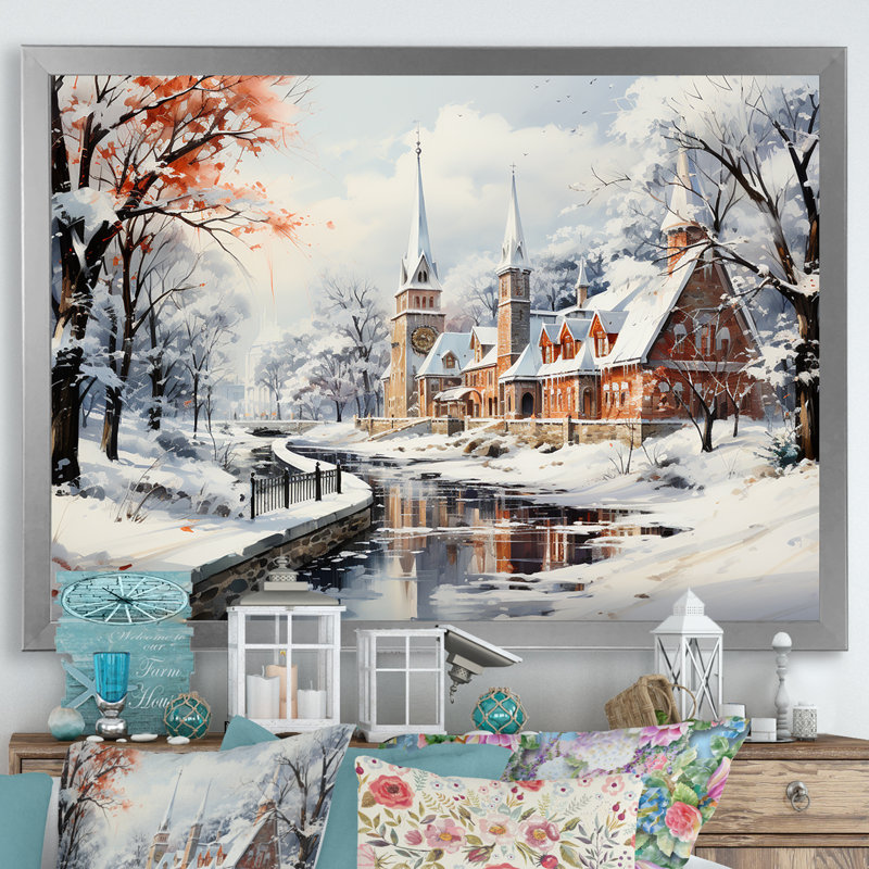 Hiver en Allemagne, paysage urbain III - Paysage d'hiver, Cadre de coin argenté fermé, H 30 po x l 40 po x P 1,5 po