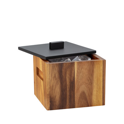 Taniya Nayak Canopy Acacia Wood 2qt Ice Bucket W/ Matte Black Cover