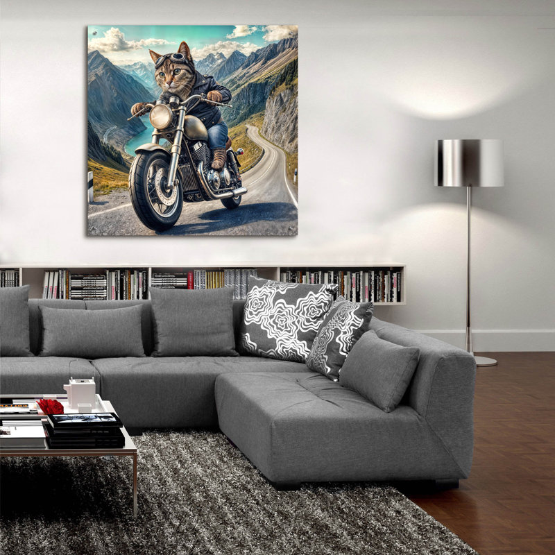 «Biker Cat» par Rey Klimt, art mural en verre acrylique, H 36 po x l 36 po x P 0,2 po