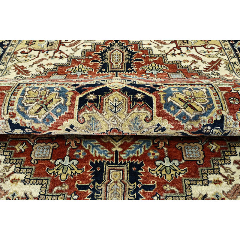 Hand Knotted Wool Oriental Area Rug in Rust/Blue/Navy/Cream