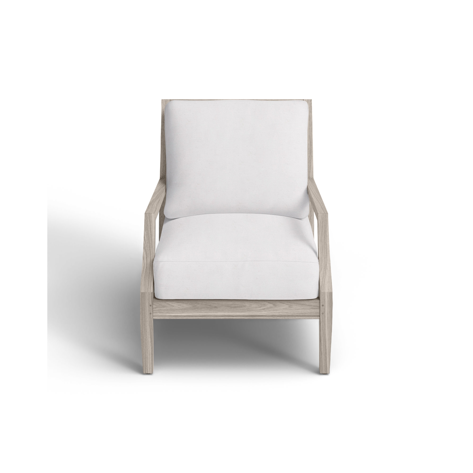 Haley Teak Outdoor Lounge Chair Latticework Back, Snow Sunbrella® Linen, No welt + Standard fill, Oyster Teak