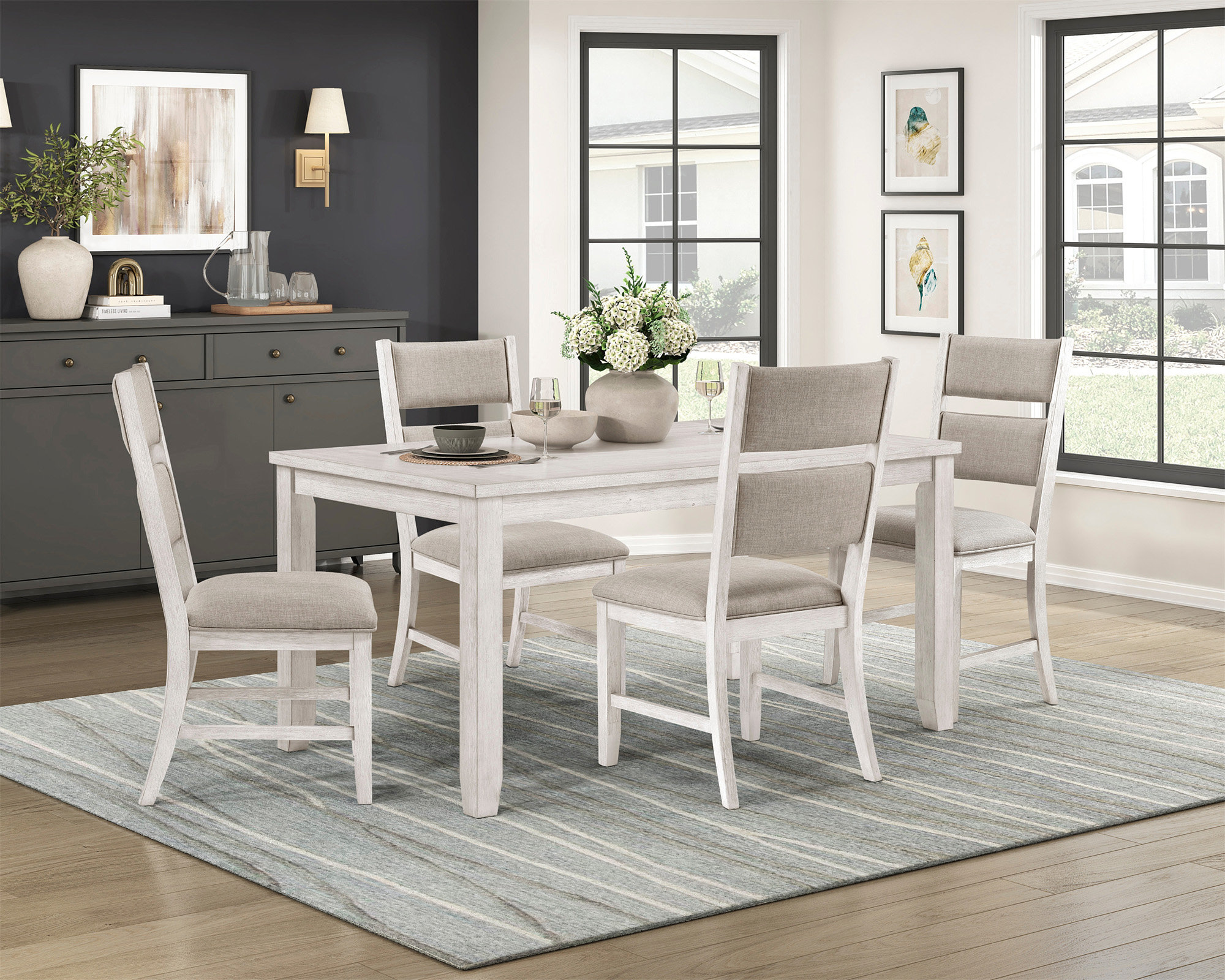 August Grove Modern Farmhouse 5Pc Dining Set Table And 4 Side Chairs ...