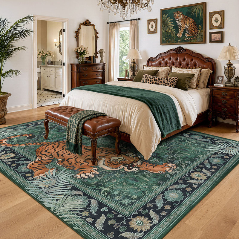 Tapis intérieur doux et antidérapant Boho, Rectangle 8' x 10', Vert