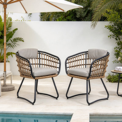 Chaises de salle à manger de patio en osier Amovkyn avec structure en métal