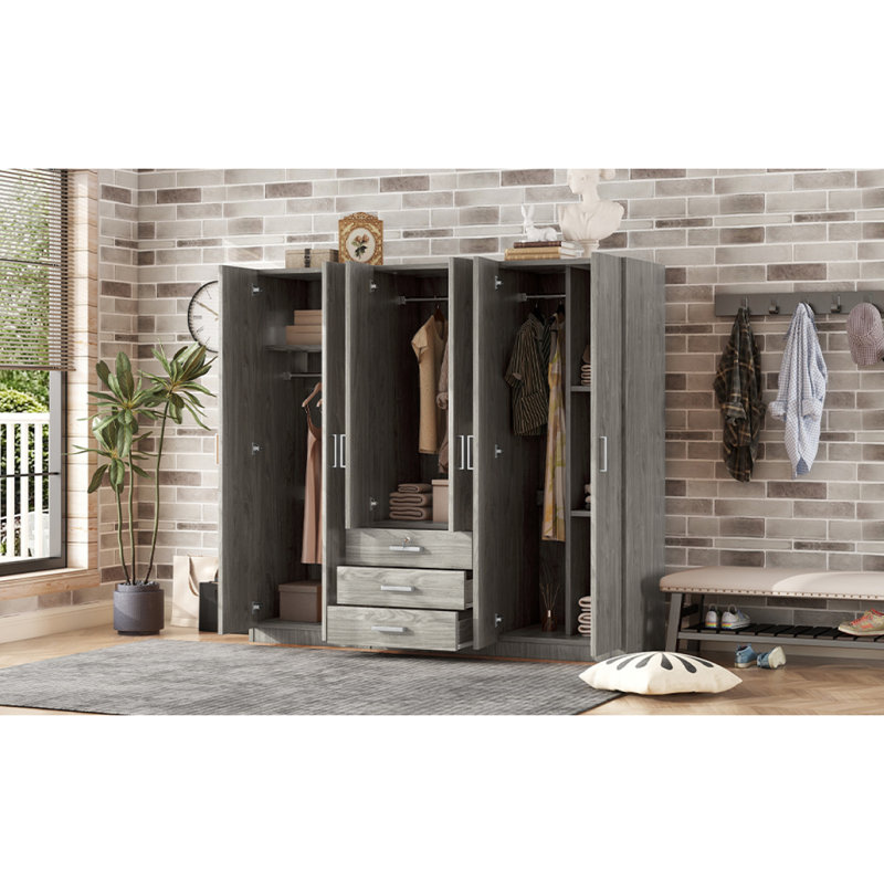 Armoire spacieuse en bois pour la chambre à coucher avec plusieurs tiroirs et un design élégant, Gris
