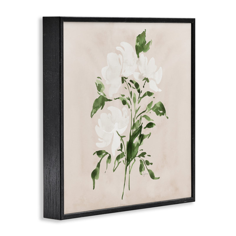 Giclée encadrée «White On Tan Blossom», conception de Lucille Price, H 17 po x l 17 po, Giclée encadrée noir minuit