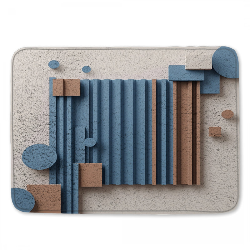 Tapis de bain bleu et bleu à formes géométriques, L 24 po x L 17 po