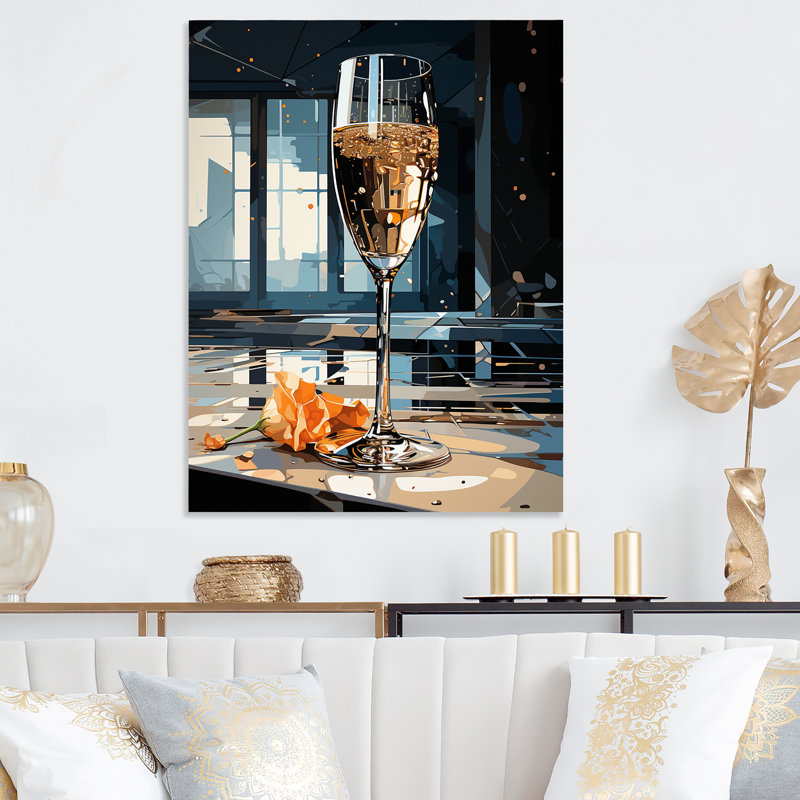 Bulles de champagne blanches et dorées - Champagne, art mural en métal, H 20 po x l 12 po x P 1 po