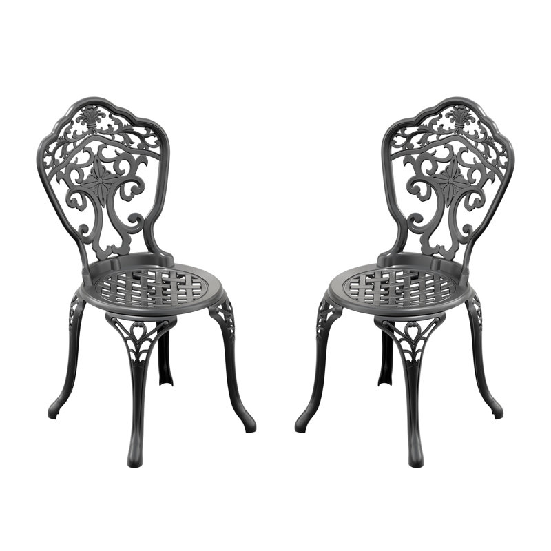 2 chaises de patio en fonte d'aluminium, noir, motifs élaborés, peinture, repose-pieds à glissade, assise confortable 2 pièces, sculptures ornées, résistance à la corrosion, base, chaise ergonomique