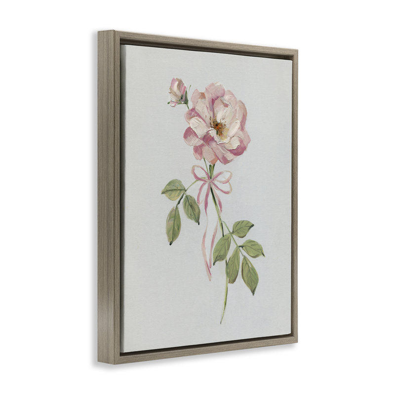 Zinnia rose avec ruban, H 21 po x l 17 po, Cadre flottant orme Montalcino