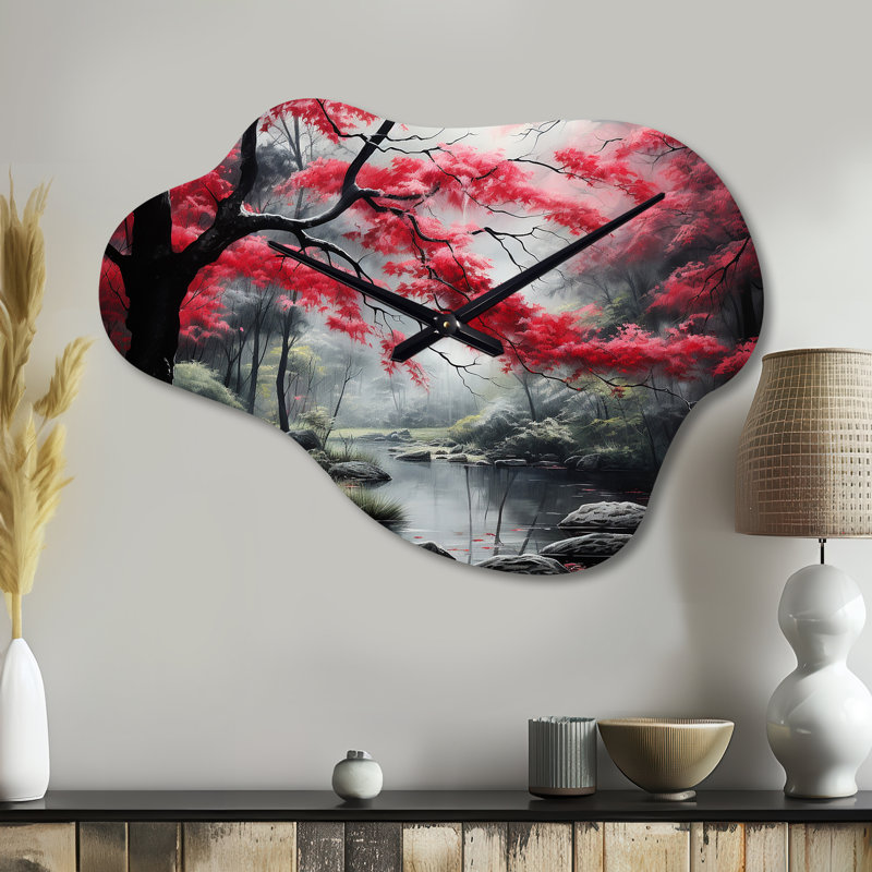 Minimalist Monochrome Red Forest III - Cloud Shape Large Red Wall Clock Sculpture, Small