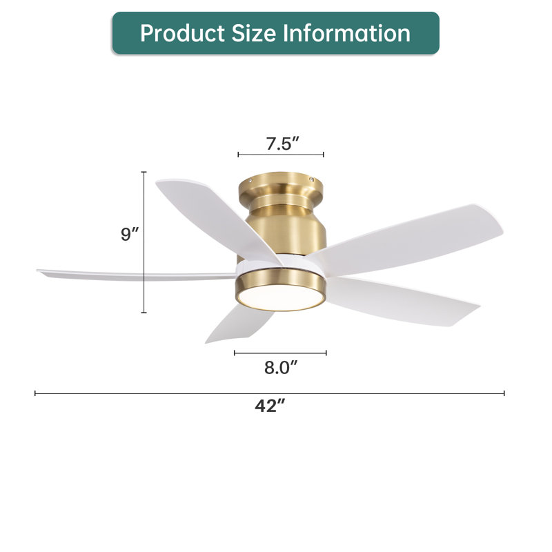 Rita 42" 5-Blade Gold Modern Ceiling Fan Light With 6-Speed Adjustable Wind Speed, Gold/White