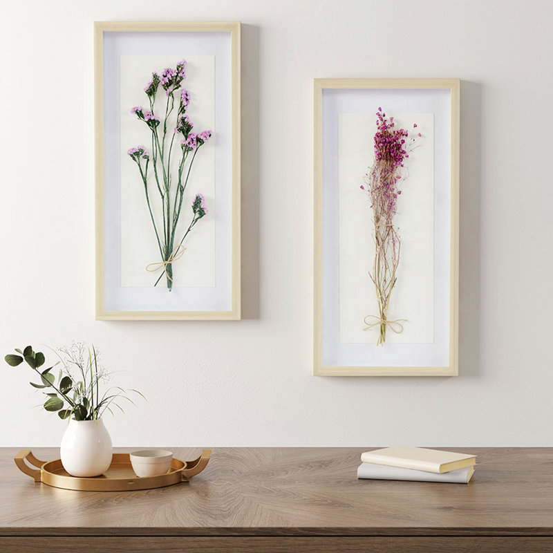 Natural Wood Frame Dried Flower Shadow Box Wall Art Set