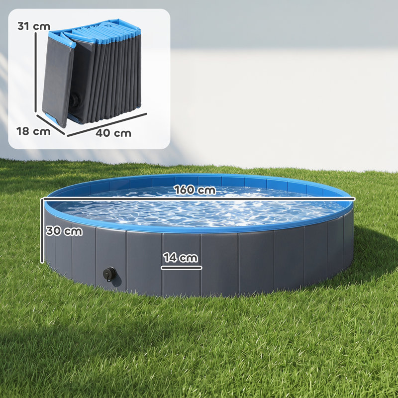 30cm H x 140cm W x 140cm D Dog Pool, 30cm H x 160cm W x 160cm D, Dark Grey
