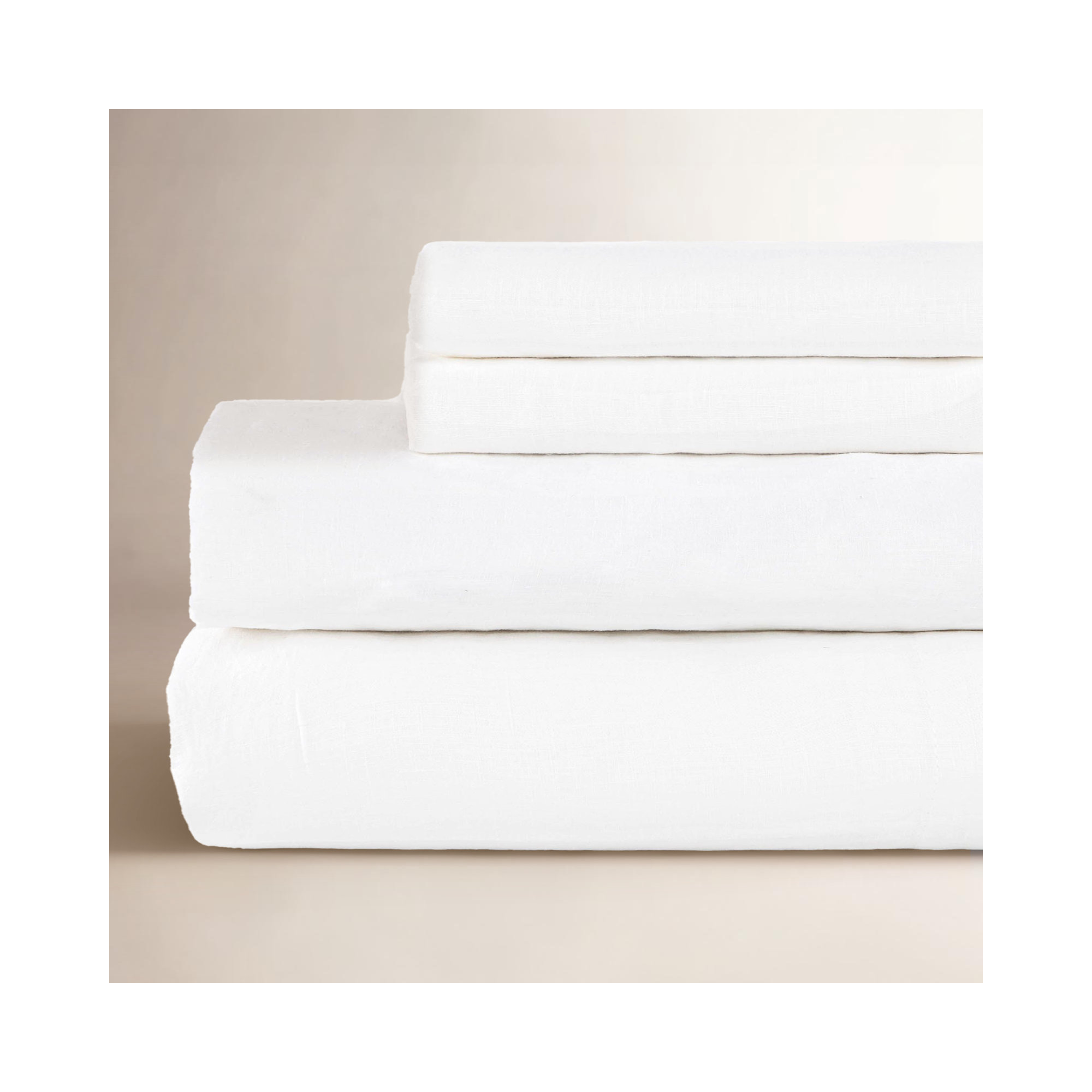 100% French Linen Sheet Set, Queen Sheet Set with 2 Pillowcases, White