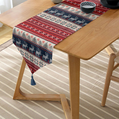 Christmas and Holiday Colorful Table Runners with Tassel, Great for Holiday Decorating