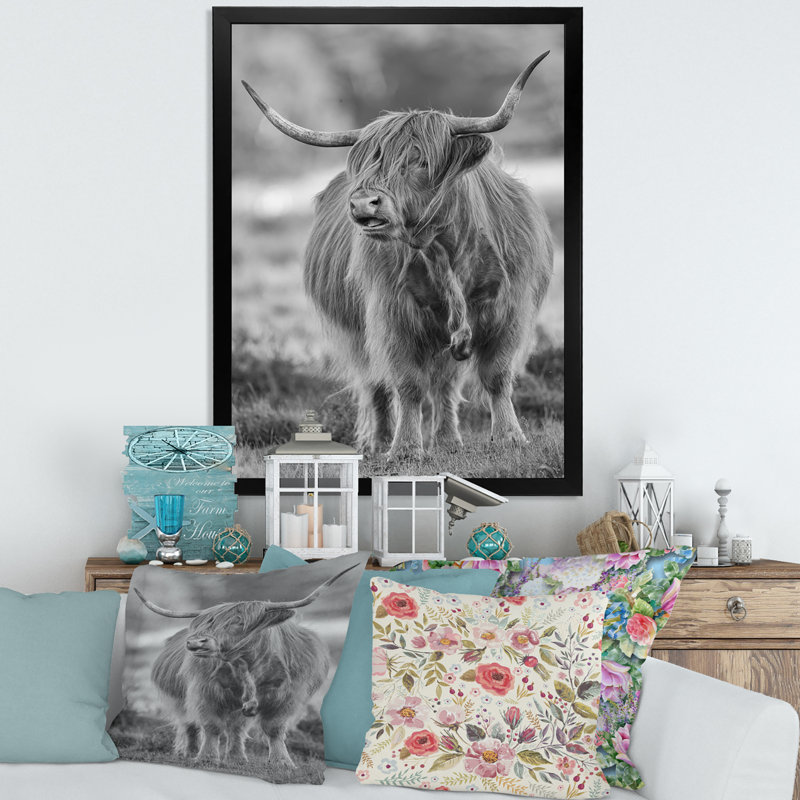 Gros plan sur un taureau - photographie sur toile, H 32 po x l 24 po x P 1 po, Cadre noir