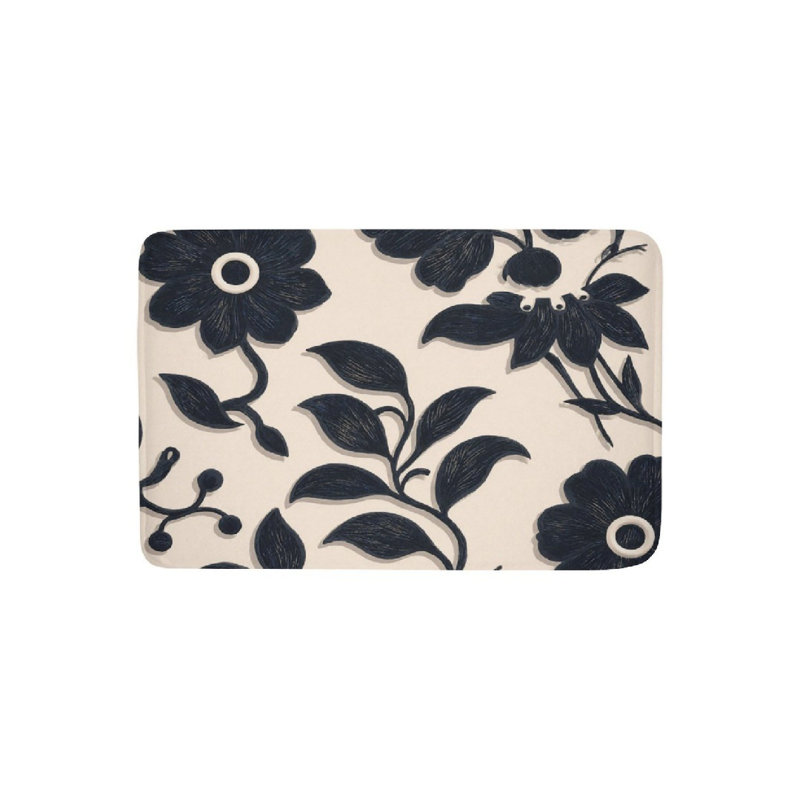 Tapis beige pour salle de bain à motif de fleurs noires sur fond beige, 36 x 24