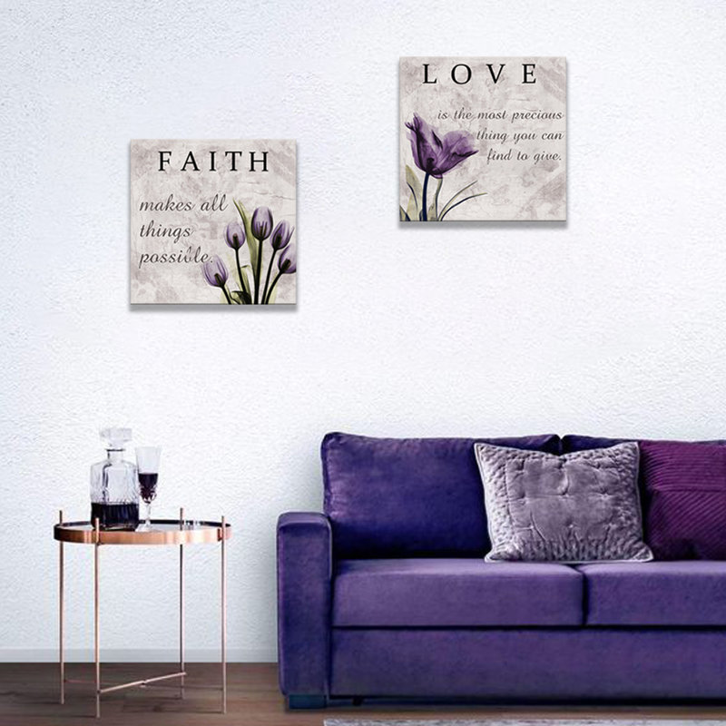 «Love Faith», tulipe mauve, sur toile tendue, H 12 po x l 12 po x P 1 po