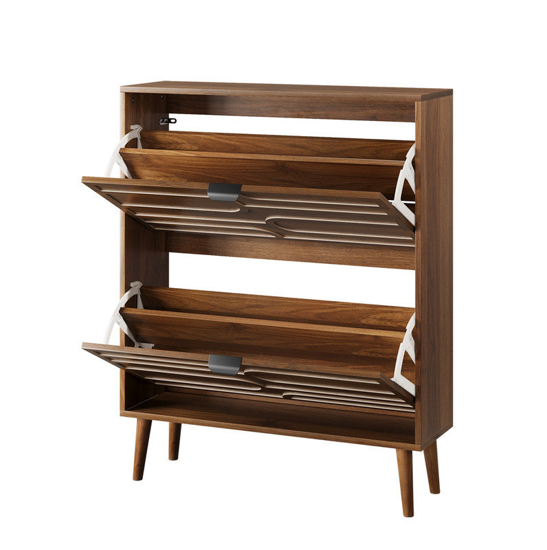 80cm Walnut Shoe Storage Cabinet,Medieval Modern Independent Shoe Cabinet, Fence Shoe Cabinet with 2 Flip Drawers, Suitable For Corridors And Entrances