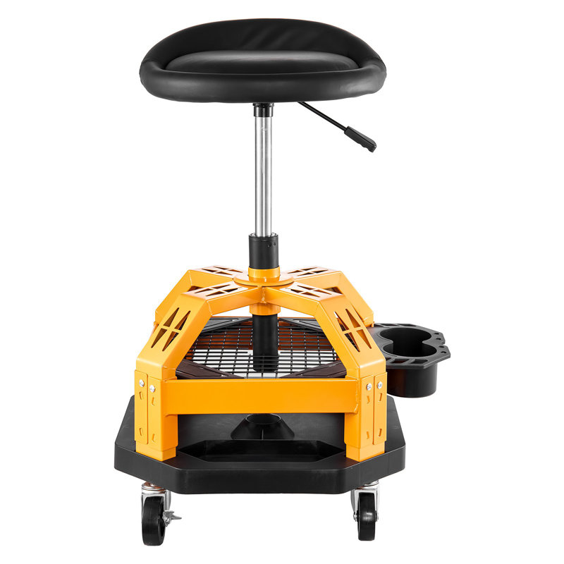 Rolling Shop Stool, Heavy-Duty Pneumatic Garage Seat with 300 lbs Capacity, Adjustable Height Roller Creeper Seat, 360° Swivel Padded Workshop Stool with Casters, for Garage, Shop & Auto Repair