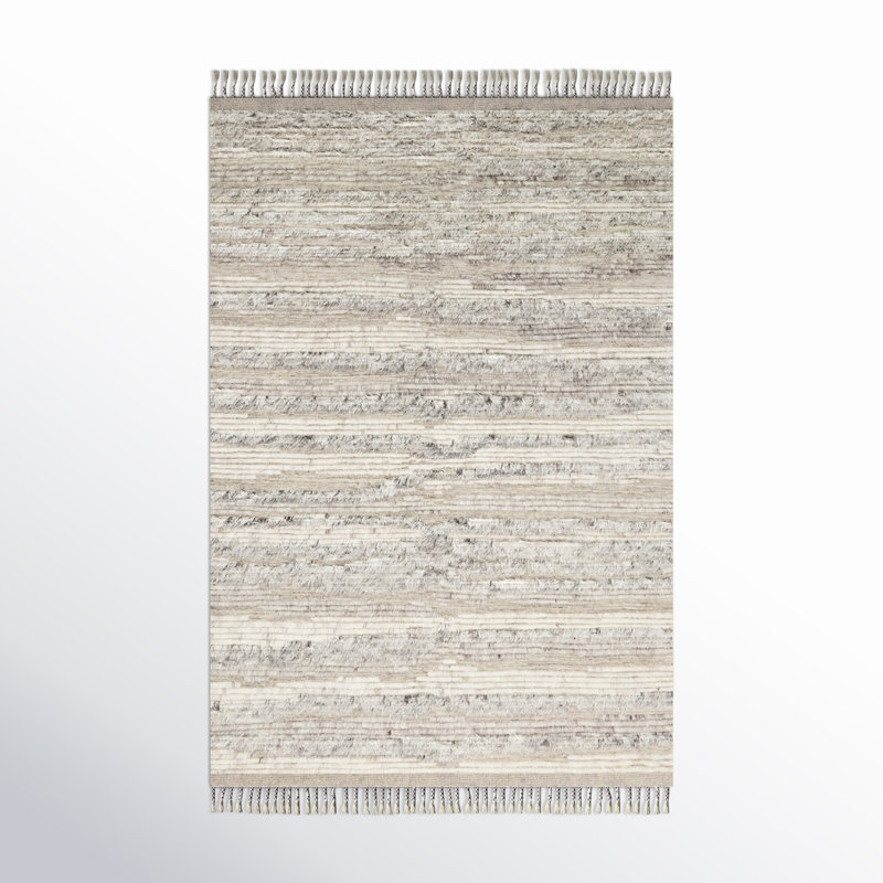 Tapis naturel / ivoire noué à la main Benjamin, Rectangle 5 pi 6 po x 8 pi 6 po