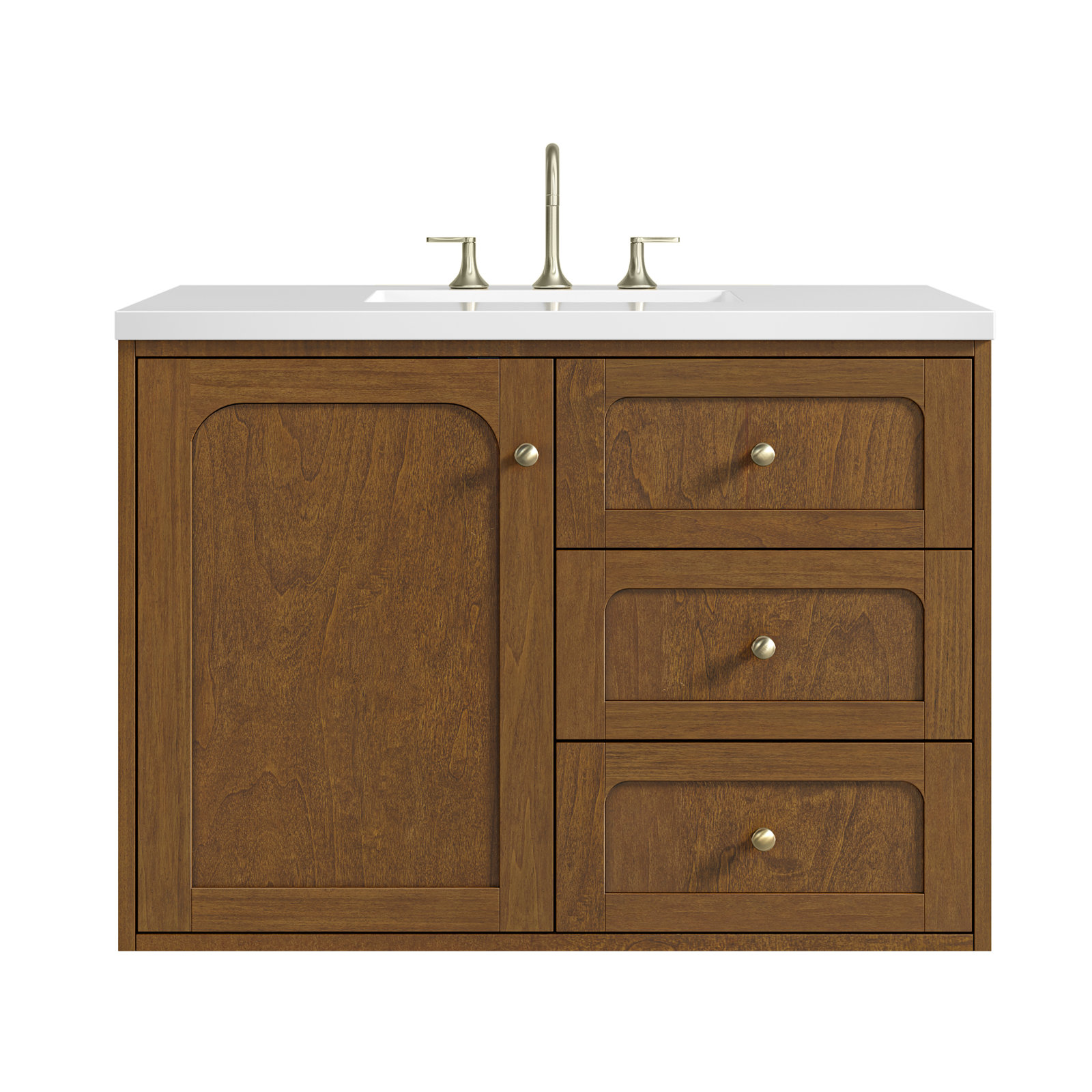 Laurent 36'' W Single Vanity, White Zeus, 8" Widespread, Honey Brown