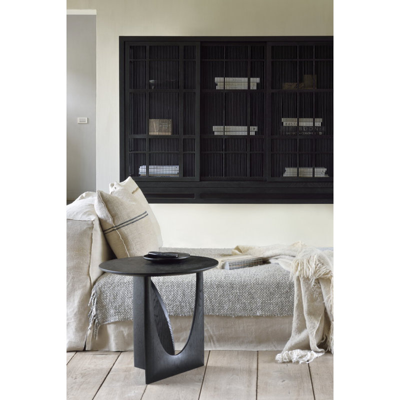 Geometric Solid Wood End Table, Black