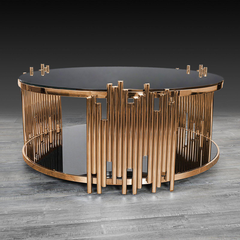 Fortney Glass Top Single Coffee Table, Rose Gold