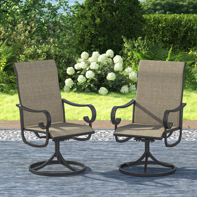 Ershel Metal Swivel Textilene Patio Dining Armchair