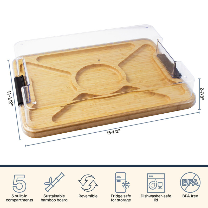 Flip, Serve & Store Rectangle Reversible Bamboo Charcuterie Board with Locking Lid