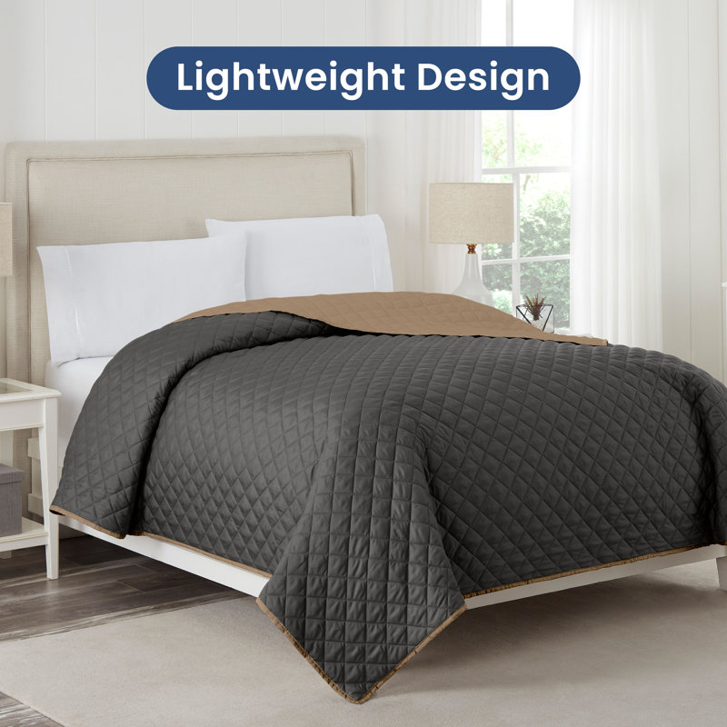 Martex Reversible Coverlet, Twin, Graphite/Khaki